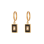 Vintage Square Acrylic Zircon Pendant Necklace 18K Gold Plated Stainless Steel Figaro Chain Necklace