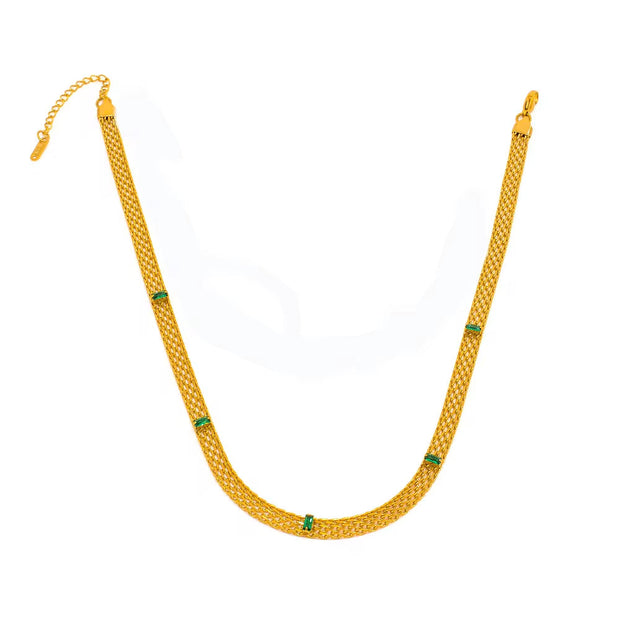 Vintage Collar Necklace Stainless Steel 18K Gold Plated Statement Clavicle Chain Mesh Chain Zircon Baguette Choker
