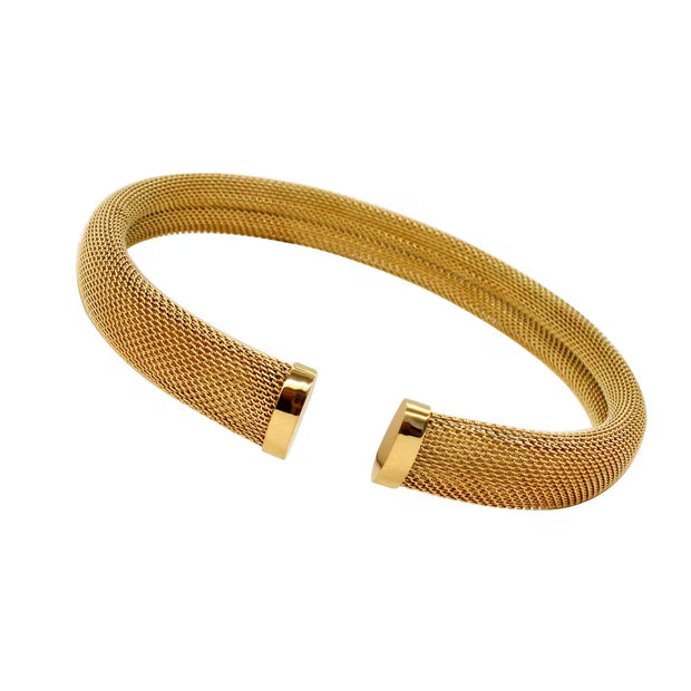 12Mm 16Mm Exquisite Thick Mesh Stainless Steel Jewelry Set Women'S Premium Pierced PVD 18K Plated Chunky Cuff Bracelet