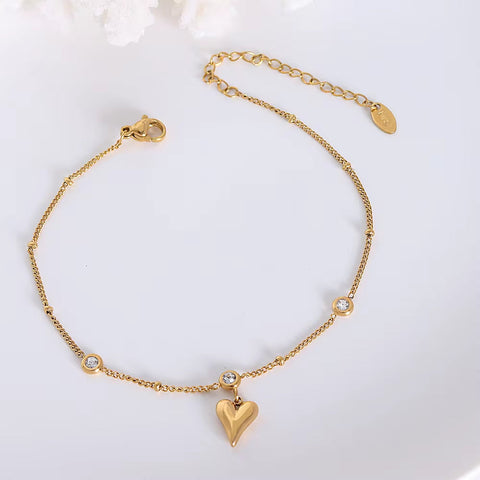 Wholesale New Zircon Three-Dimensional Love Heart Pendant 18K Gold Plated Ankle Chain Foot Jewelry Anklets