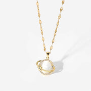Women Jewelry Zircon Planet Eearth Cat Eye Opal Stone Pendant Necklaces 18K Gold Chain Choker Stainless Steel Necklace