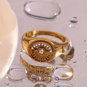 Vintage AAA Zircon Engraved Sun Moon Engagement Ring 18K Gold Plated Stainless Steel Signet Rings Jewelry Women