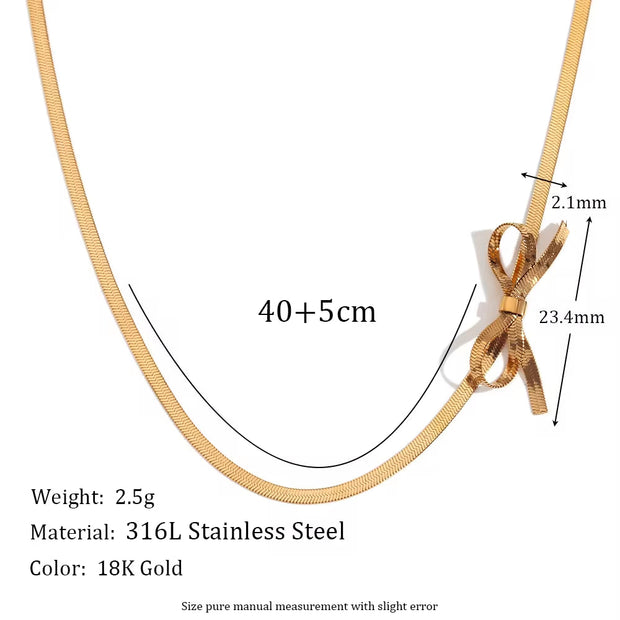 Valentines Day Gift 2024 Bow Choker Gold Plated Blade Chain Jewelry Stainless Steel Chain Necklace
