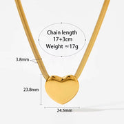 Waterproof PVD Gold Plated Flat Snake Chain Love Vintage Stainless Steel Jewelry Heart Charm Pendant Necklace for Women