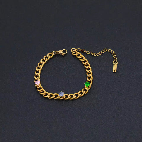 USENSEN 18K Gold Plated Stainless Steel Jewelry Colorful Zircon Cuban Chain Chokers Necklace Do Not Fade Emerald Necklaces