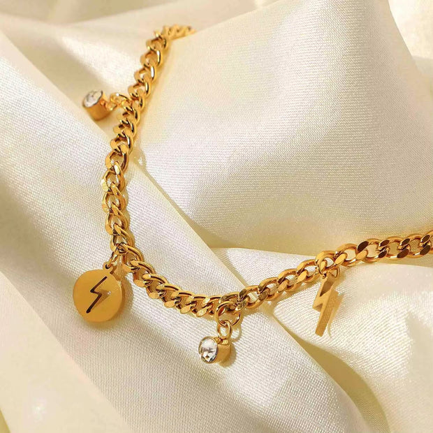 18K Gold Plated Flash Charm Bangles Stainless Steel Waterproof Jewelry Women Boho Cubic Zirconia Bracelet