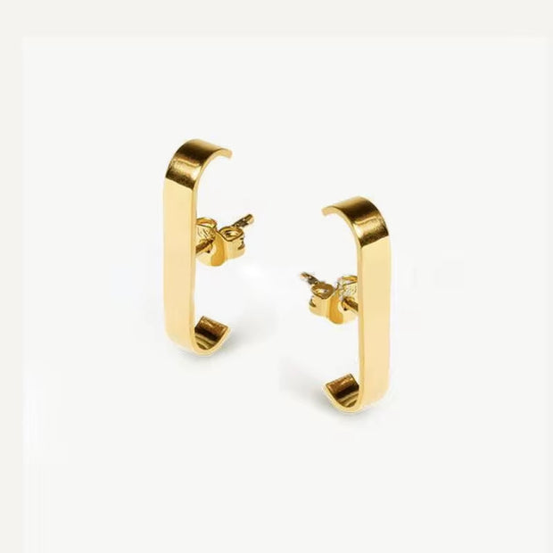 Tarnish Free Stylish J Shape Stud Earrings Cool Design Stainless Steel 18K Gold Plated Designer Earrings