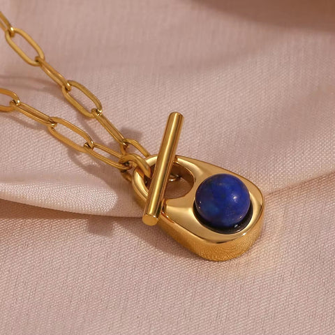 Valentine Gift Water Drop Natural Stone Necklace 18K Gold Plated Stainless Steel Paper Clip Chain Necklace