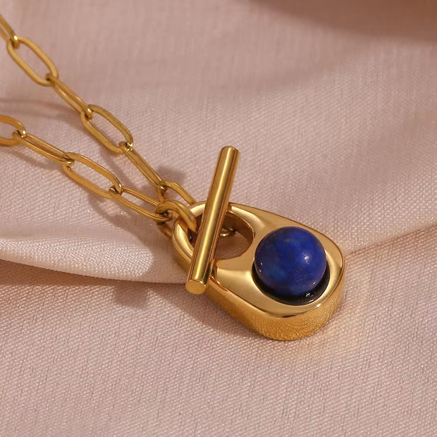 Valentine Gift Water Drop Natural Stone Necklace 18K Gold Plated Stainless Steel Paper Clip Chain Necklace