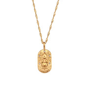 Vintage Embossment 12 Zodiac Signs Zircon Pendant Necklace 18K Gold Plated Stainless Steel Necklace for Women