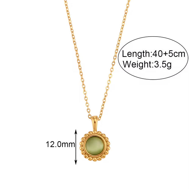 Vintage Jewelry Colorful Stone Pendant Necklace 18K Gold Plated Sunflower Shape Stainless Steel Necklace