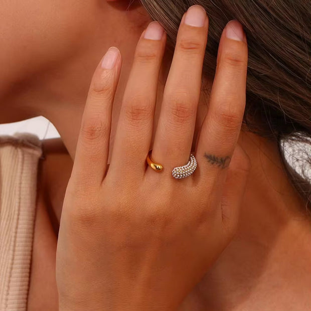 Wholesale Fine Jewelry 18K Gold Plated Stainless Steel Cz Diamond Finger Ring Gold Weeding Band Ring Adjustable Open Ring