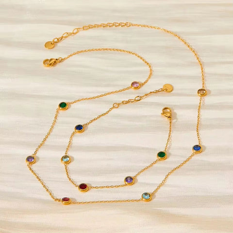 Trendy Exquisite Fashion Jewelry Stainless Steel Charm Pulseras Gold Link Chain Colorful Zircon Bracelet