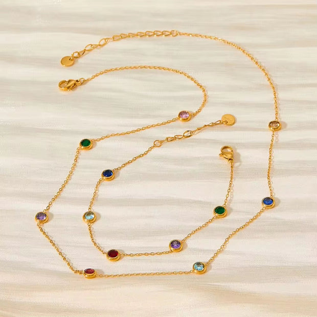 Trendy Exquisite Fashion Jewelry Stainless Steel Charm Pulseras Gold Link Chain Colorful Zircon Bracelet