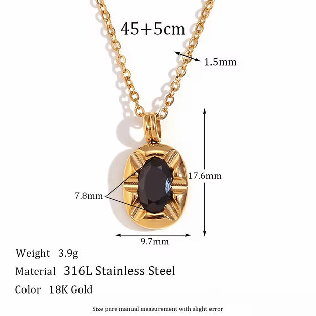 Waterproof Jewelry Square Zircon Pendant Necklace Gold Plated Stainless Steel Necklace Collier En Acier Inoxydable