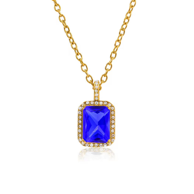 UEENSET Elegant Cubic Square Zircon Stainless Steel Pendant Necklace Charm Women'S Gold Plated Iced Out Neck Jewelry Waterproof