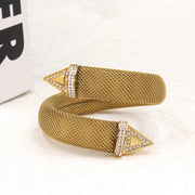 12Mm 16Mm Wide Thick Mesh Stainless Steel Cuff Bangle Elegant Women'S Charm Iced Out Arrows Design Gold Bracelet