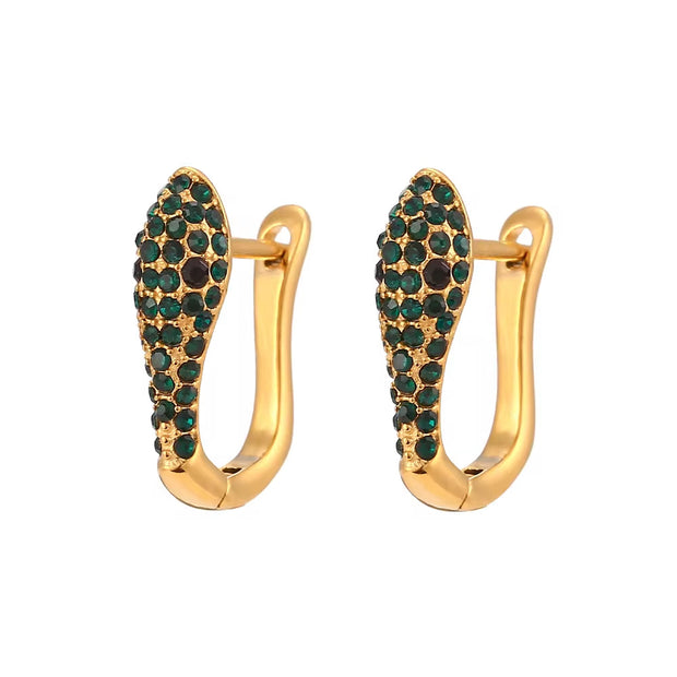 Tarnish Free Shining Micro Insert Zircon Snake Huggie Earring Stainless Steel Gold Plated Hoop Earring Jewelry
