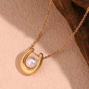 2024 Jewelry Trends Imitation Pearl Pendant Necklace 18K Gold Plated Stainless Steel Jewelry