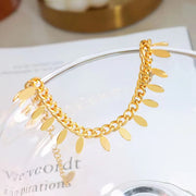 Wholesale 18K Gold Plated Cuban Chain Custom Shaped Leaf Charms Stainless Steel Bracelet for Women Armband