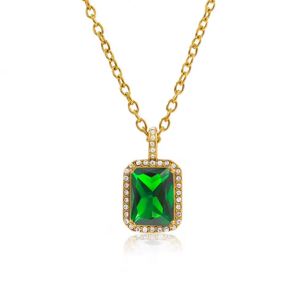 UEENSET Elegant Cubic Square Zircon Stainless Steel Pendant Necklace Charm Women'S Gold Plated Iced Out Neck Jewelry Waterproof