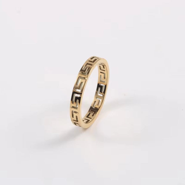 Trendy Stainless Steel Ring Jewelry Waterproof Silver Gold Number Hollow Thin Band Stacking 316L Ring for Women