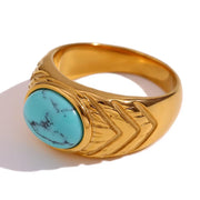 Vintage Dome Ring Engraved Gemstone Rings PVD Gold Plated Stainless Steel Statement Ring