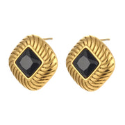 Vintage Texture Rhombus Zircon Stud Earrings Stainless Steel Statement Earring 2024 Gold Plated Earrings