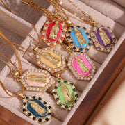 Valentine'S Day Jewelry Shining Zircon Virgin Mary Enamel Necklace Gold Plated Jewelry Stainless Steel Pendant Necklace