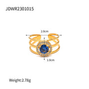 Three Layer Stainless Steel Jewelry Gift Charm 18K Gold Plated round Cubic Zirconia Line Opening Rings