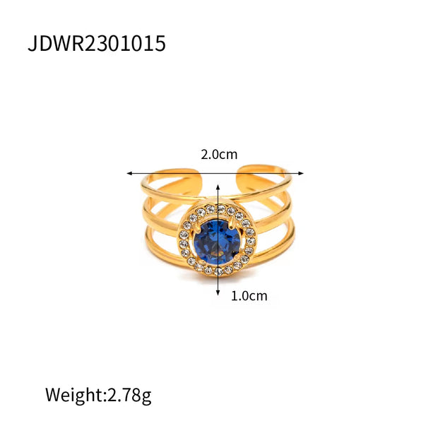Three Layer Stainless Steel Jewelry Gift Charm 18K Gold Plated round Cubic Zirconia Line Opening Rings