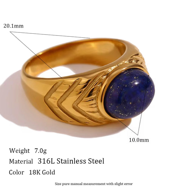 Vintage Dome Ring Engraved Gemstone Rings PVD Gold Plated Stainless Steel Statement Ring