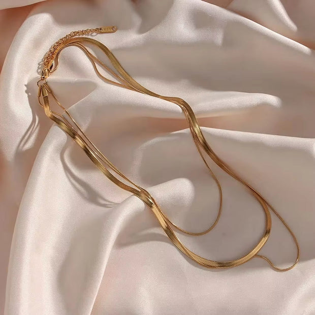 18K Gold Plated Three Layers Snake Chain Necklace Tarnish Free 316L Stainless Steel Choker Necklace