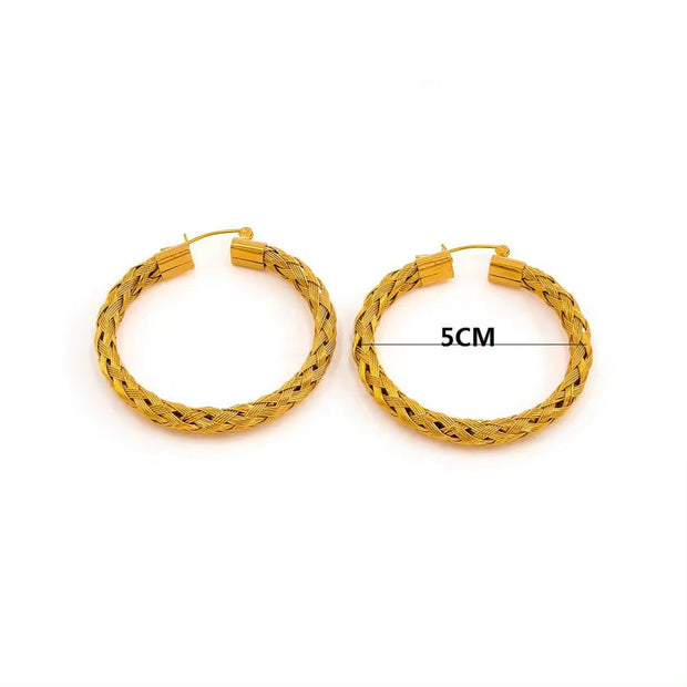 Trendy Jewelry PVD 18K Gold Plated Stainless Steel Metal Mesh Chain Big Dangle Hoop Earrings Wholesale Custom Fashion