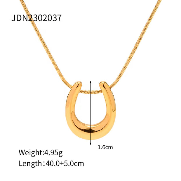 18K Gold Plated Smooth Irregular Snake Chain Necklace Gift Stainless Steel U Shaped Pendant Necklace