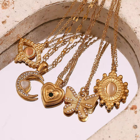 Wholesale Titanium Steel Necklace Set Tarnish Free Jewelry Natural Stone Zircon Pendant Necklace
