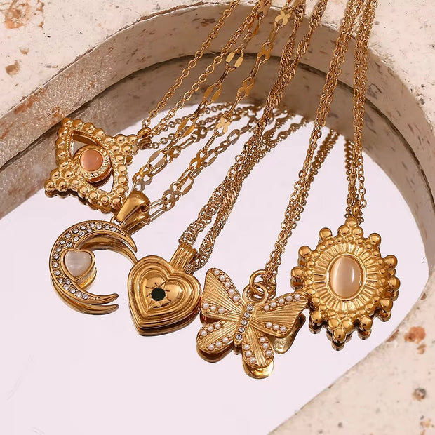 Wholesale Titanium Steel Necklace Set Tarnish Free Jewelry Natural Stone Zircon Pendant Necklace