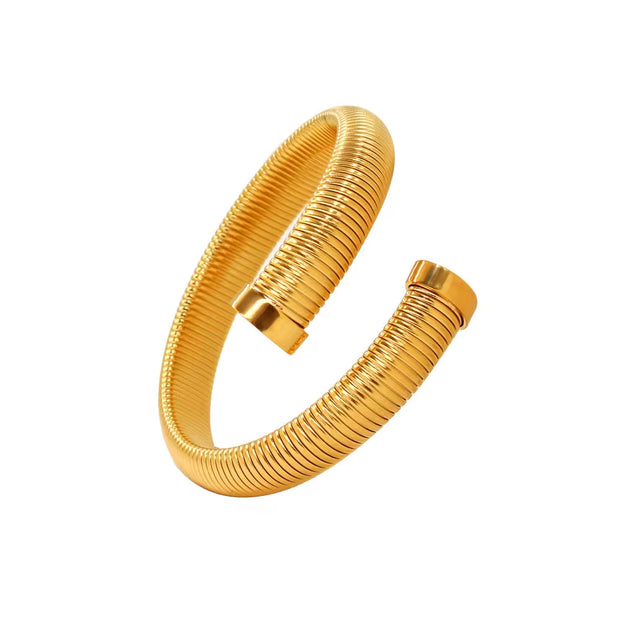Trendy 304L Stainless Steel Cuff Bangle Unusual Men Women Textured 18K Gold Color Bracelet Daily Jewelry High Quality