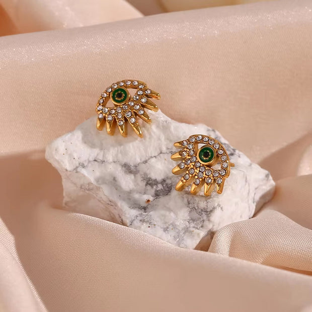Vintage Zircon Evil Eye Stud Earring for Women 18K Gold Plated Stainless Steel Fashion Jewelry Earrings