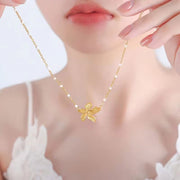 Vintage French Style Flower Chain Necklace Jewelry 18K Gold Stainless Steel Waterproof Minimalist Pearl Flower Necklace