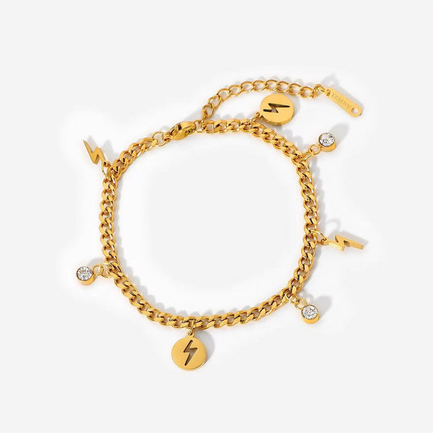 18K Gold Plated Flash Charm Bangles Stainless Steel Waterproof Jewelry Women Boho Cubic Zirconia Bracelet