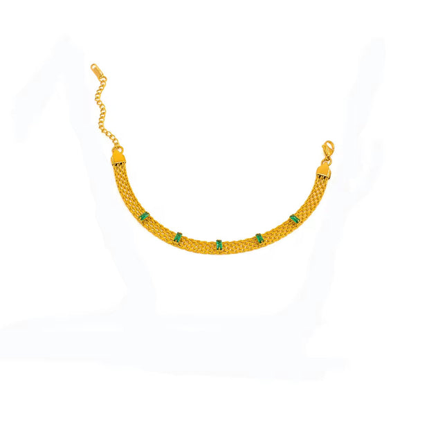 Vintage Collar Necklace Stainless Steel 18K Gold Plated Statement Clavicle Chain Mesh Chain Zircon Baguette Choker