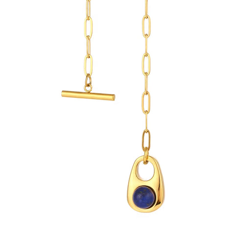 Valentine Gift Water Drop Natural Stone Necklace 18K Gold Plated Stainless Steel Paper Clip Chain Necklace