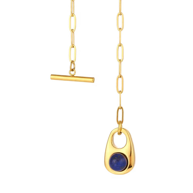 Valentine Gift Water Drop Natural Stone Necklace 18K Gold Plated Stainless Steel Paper Clip Chain Necklace