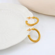 Textured Curved Rope Stainless Steel Hoop Earrings Unique C-Shaped Women'S Stud Ear Jewelry anti Allergic