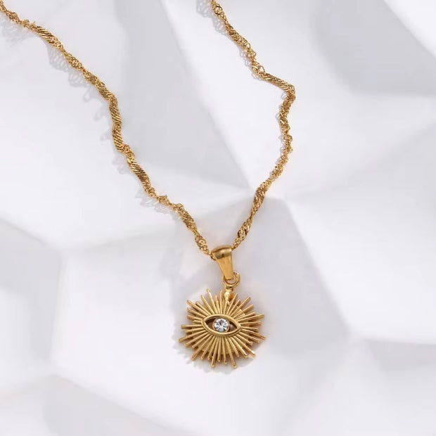 Water Proof Chic Evil Eye Necklace 18K Gold Plated Stainless Steel Zircon Pendant Necklace
