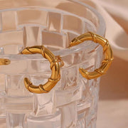 Trendy 18K Gold Plated Bamboo Shape Gold Hoop Earrings Tarnish Free Stainless Steel Earrings Women