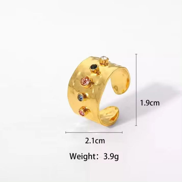 Wholesale Fashion Creative Colorful Zircon Wide Version Jewelry Hand Jewelry Ladies 18K Gold Stainless Steel Ring
