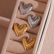 18K Gold Plated Hammered Heart Studs Earrings Tarnish Free Stainless Steel Stud Earrings for Women