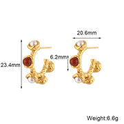 2023 New Arrivals Ruby Stud Earrings 18K Gold Plated Stainless Steel Pearl Bulk Wholesale Earrings
